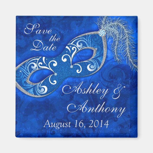 Masquerade Ball Mardi Gras Wedding Save the Date Magneet (Voorkant)