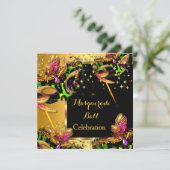 Masquerade Ball Mask Party Gold Celebration Kaart (Staand voorkant)
