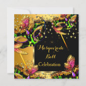 Masquerade Ball Mask Party Gold Celebration Kaart (Voorkant)