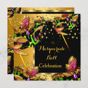 Masquerade Ball Mask Party Gold Celebration Kaart