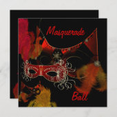 Masquerade Ball maskers Red Black Invite Party Kaart (Voorkant / Achterkant)
