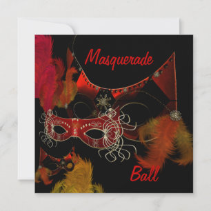 Masquerade Ball maskers Red Black Invite Party Kaart
