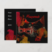 Masquerade Ball maskers Red Black Invite Party Kaart (Voorkant / Achterkant)
