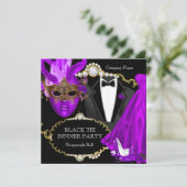 Masquerade Ball Paars Black Stropdas Dinner Party Kaart (Staand voorkant)