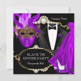 Masquerade Ball Paars Black Stropdas Dinner Party Kaart