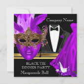 Masquerade Ball Paars Black Stropdas Party Kaart (Voorkant)