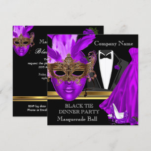 Masquerade Ball Paars Black Stropdas Party Kaart