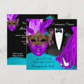 Masquerade Ball Paars Blauwgroen Stropdas Kaart (Voorkant / Achterkant)