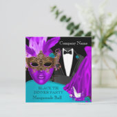 Masquerade Ball Paars Blauwgroen Stropdas Kaart (Staand voorkant)