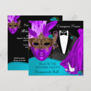 Masquerade Ball Paars Blauwgroen Stropdas Kaart