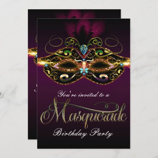MASQUERADE BALL Paarse Colorful Party-uitnodiginge Kaart (Voorkant / Achterkant)