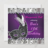 Masquerade Ball Paarse Silver Party Uitnodiging (Voorkant)