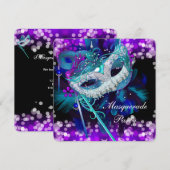 Masquerade Ball Party Blauwgroen blauw Paars Maske Kaart (Voorkant / Achterkant)