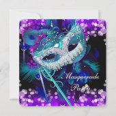 Masquerade Ball Party Blauwgroen blauw Paars Maske Kaart (Voorkant)