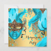Masquerade Ball Party Blauwgroen blauwe maskers Go Kaart (Voorkant)