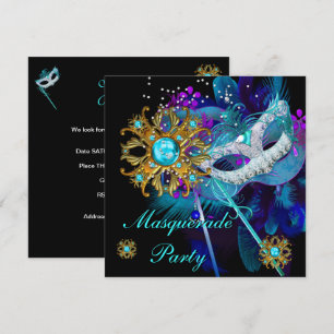 Masquerade Ball Party Blauwgroen blauwe zwarte mas Kaart