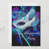 Masquerade Ball Party Blauwgroen Blauwe Zwarte Mas Kaart (Voorkant)