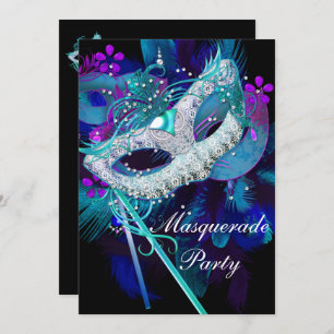 Masquerade Ball Party Blauwgroen Blauwe Zwarte Mas Kaart