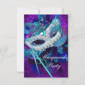 Masquerade Ball Party Blauwgroen Blue Paarse maske Kaart (Voorkant)