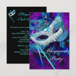 Masquerade Ball Party Blauwgroen Blue Paarse maske Kaart
