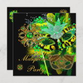Masquerade Ball Party Lime Green Black maskers Kaart (Voorkant / Achterkant)