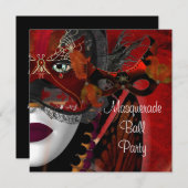 Masquerade Ball Party Mask Zwart Rood Meisje 2 Kaart (Voorkant / Achterkant)
