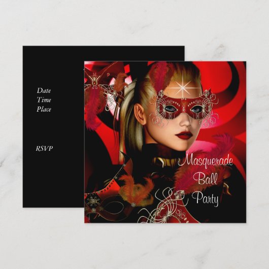 Masquerade Ball Party Mask Zwart Rood Meisje 3 Kaart (Voorkant / Achterkant)