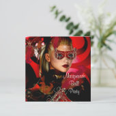 Masquerade Ball Party Mask Zwart Rood Meisje 3 Kaart (Staand voorkant)