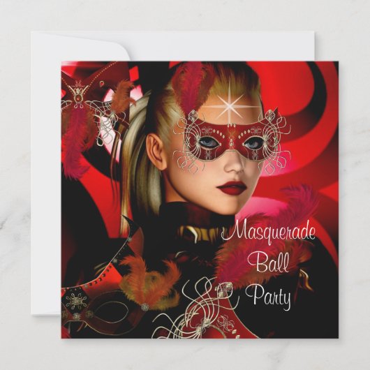 Masquerade Ball Party Mask Zwart Rood Meisje 3 Kaart (Voorkant)