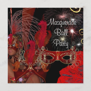 Masquerade Ball Party Mask Zwart Rood Showgirl 3 Kaart
