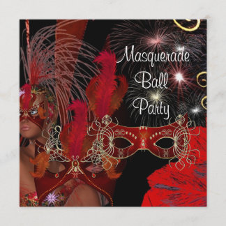 Masquerade Ball Party Mask Zwart Rood Showgirl 3 Kaart