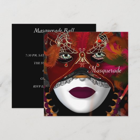 Masquerade Ball Party Masker Black Red 2 Kaart (Voorkant / Achterkant)