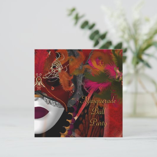 Masquerade Ball Party Masker Black Red Kaart (Staand voorkant)