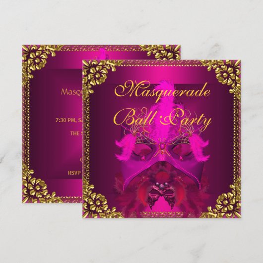 Masquerade Ball Party maskers Gold Deep Pink Kaart (Voorkant / Achterkant)