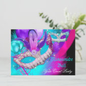 Masquerade Ball Party maskers Paars Blauwgroen bla Kaart (Staand voorkant)
