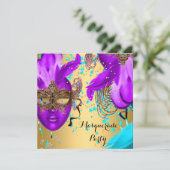 Masquerade Ball Party Paarse Blauwgroen blauwe mas Kaart (Staand voorkant)