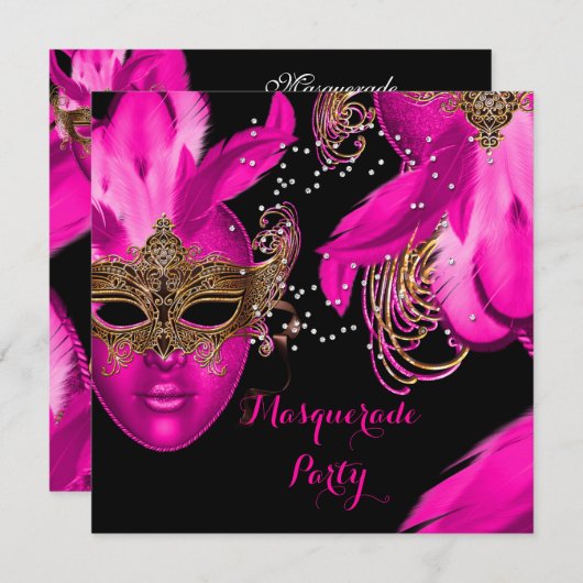 Masquerade Ball Party roze maskers Kaart (Voorkant / Achterkant)