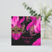 Masquerade Ball Party roze maskers Kaart (Staand voorkant)