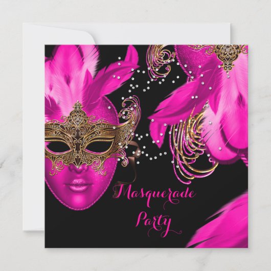 Masquerade Ball Party roze maskers Kaart (Voorkant)