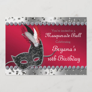 Masquerade Ball Party Silver en Red Invitation Kaart