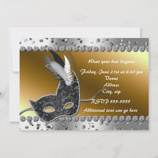 Masquerade Ball Party Silver Gold Uitnodiging (Achterkant)