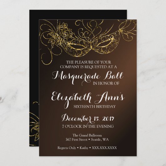 Masquerade Ball Party Uitnodiging 5x7 (Voorkant / Achterkant)