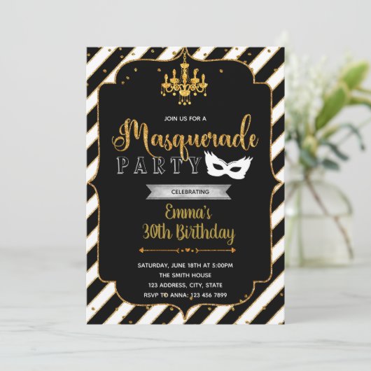 masquerade ball party-uitnodiging kaart (Staand voorkant)