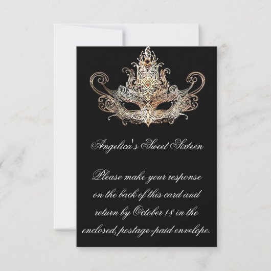 Masquerade Ball-reactiekaart met maalkeuzen RSVP Kaartje (Voorkant)