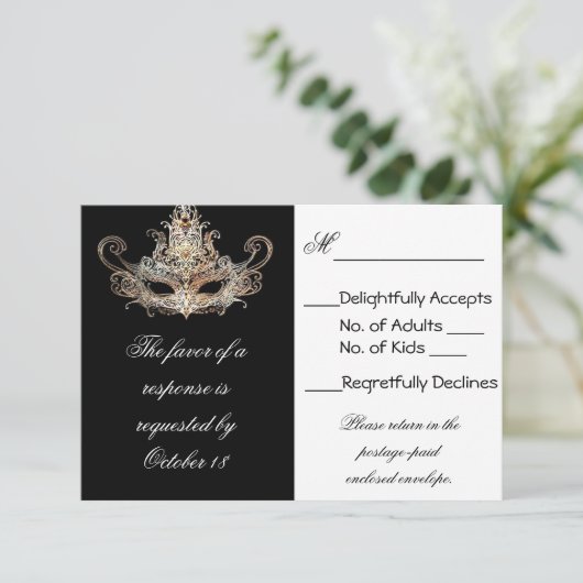 Masquerade Ball-reactiekaarten RSVP Kaartje (Staand voorkant)