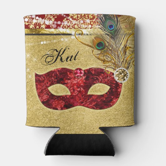 Masquerade Ball Red Gold Peacock Verjaardagsfeestj Blikjeskoeler (Achterkant)