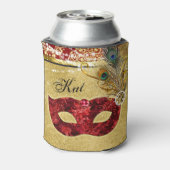 Masquerade Ball Red Gold Peacock Verjaardagsfeestj Blikjeskoeler (Blikje Achterkant)