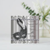 Masquerade Ball Silver Black Party Uitnodiging (Staand voorkant)