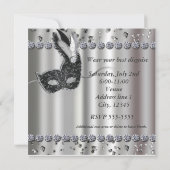 Masquerade Ball Silver Black Party Uitnodiging (Achterkant)
