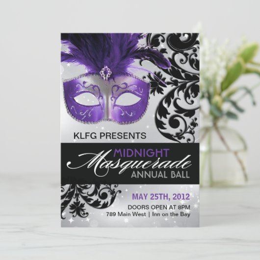 Masquerade Ball-uitnodiging Kaart (Staand voorkant)